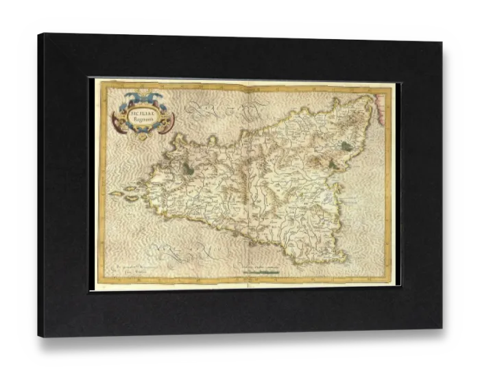 Impression encadrée : Atlas, carte de 1623, Sicile, Italie.