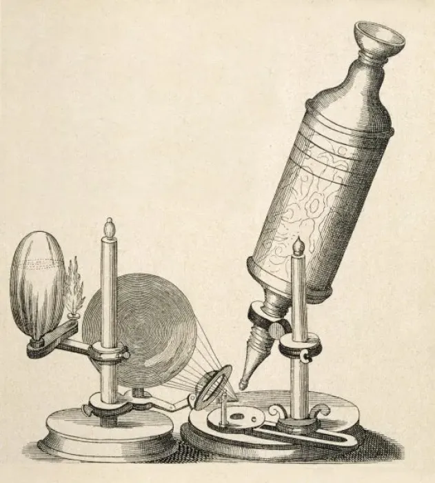Impression encadrée : Robert Hooke  /  Le microscope