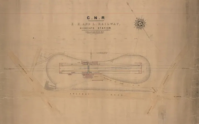 Impression encadrée : Plan de la gare de Highgate. Impression encadrée : Plan de la gare de Highgate.