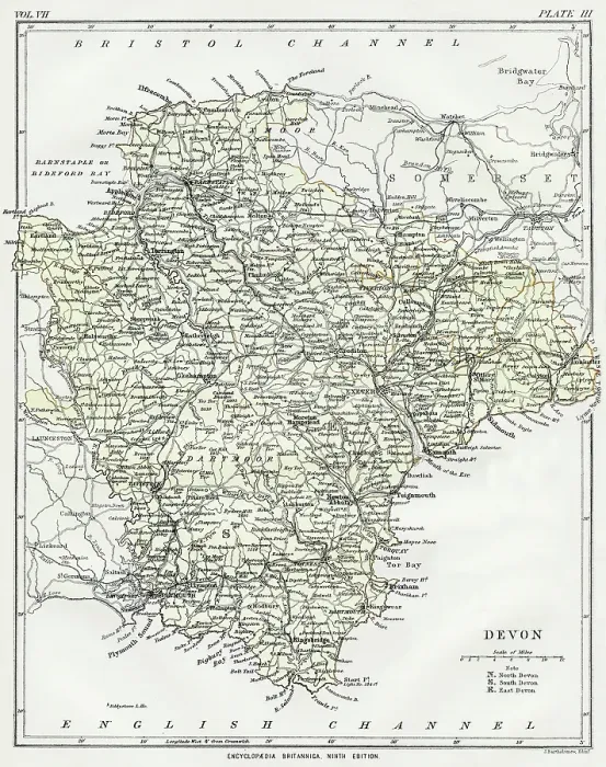 Impression encadrée : Carte du Devon 1883.
