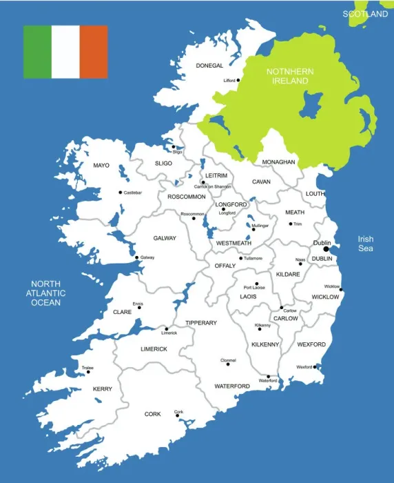 Impression encadrée : Carte d'Irlande. Impression encadrée : Carte d'Irlande.