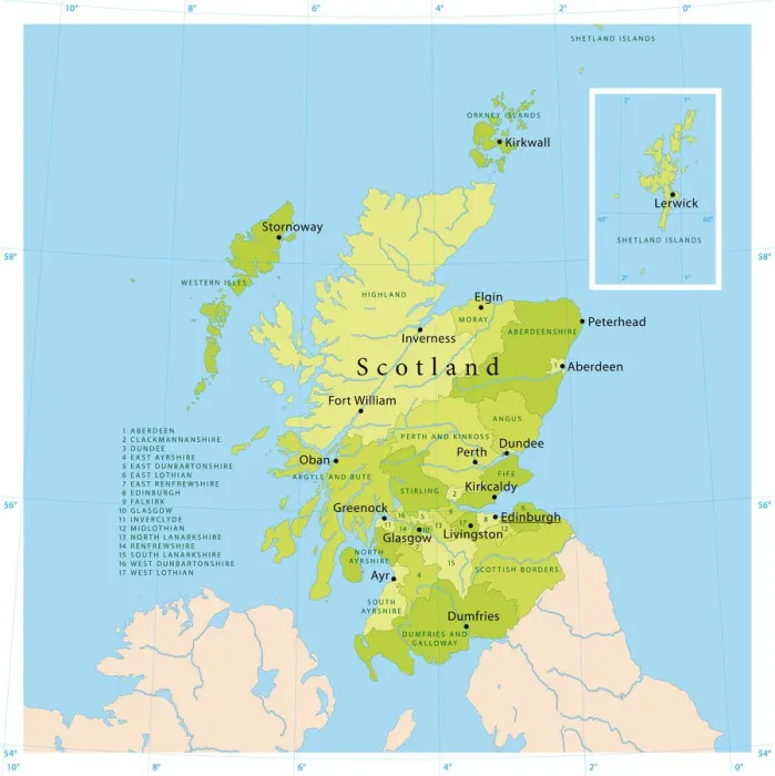 Impression encadrée : Carte vectorielle d'Ecosse.