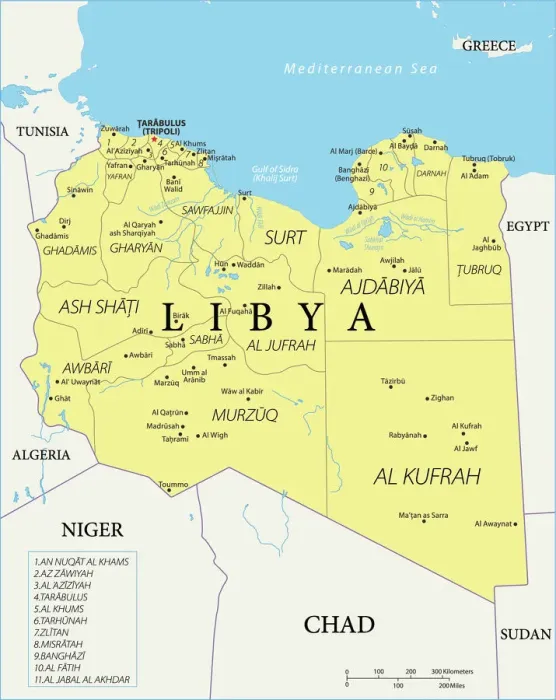 Impression encadrée : Carte de Référence de la Libye.