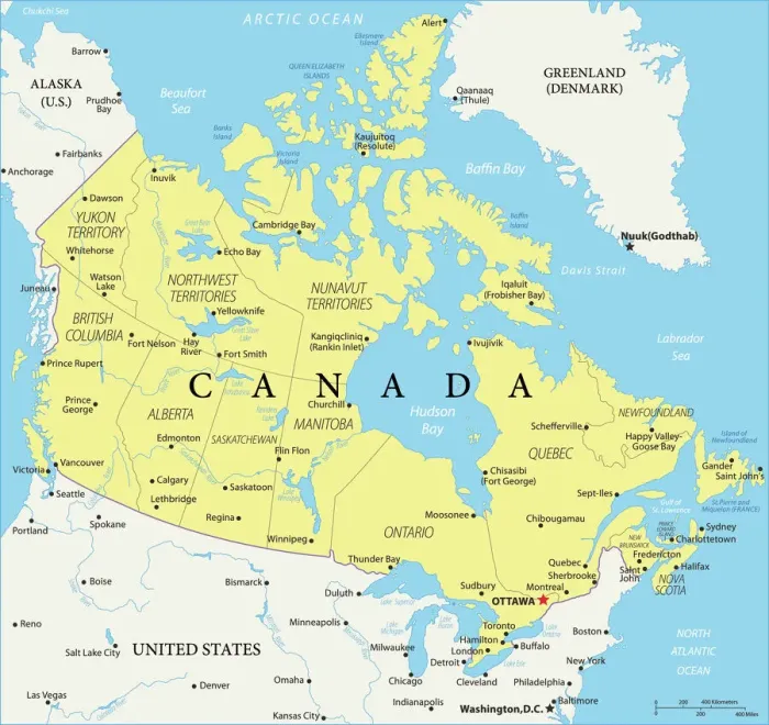 Impression encadrée : Carte de référence du Canada.