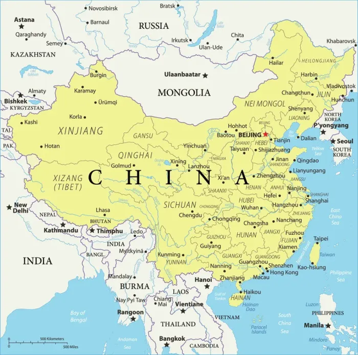 Impression encadrée : Carte de référence de la Chine. Impression encadrée : Carte de référence de la Chine.