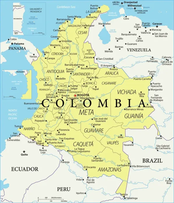Impression encadrée : Carte de Référence de la Colombie Impression encadrée : Carte de Référence de la Colombie