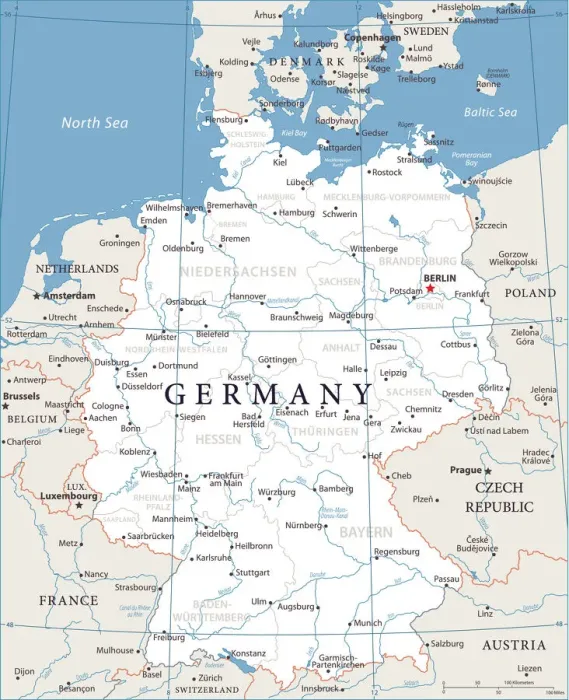 Impression encadrée : Carte de l'Allemagne - Vector.