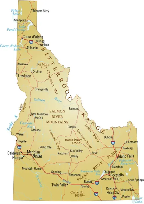 Impression encadrée : Carte de l'Idaho Impression encadrée : Carte de l'Idaho
