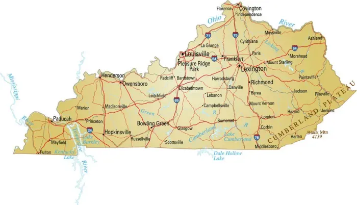 Impression encadrée : Carte du Kentucky. Impression encadrée : Carte du Kentucky.