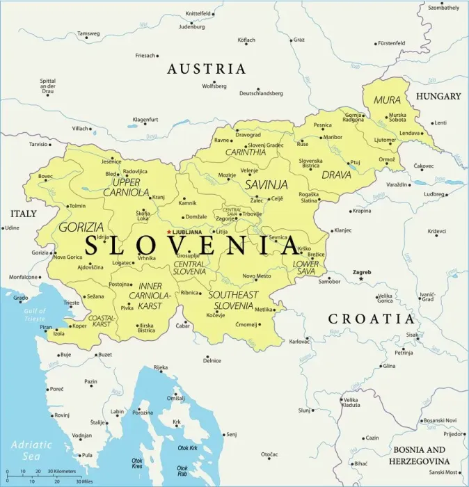 Impression encadrée : Carte de la Slovénie - Vector.