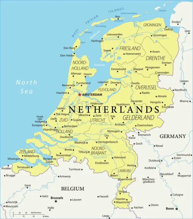 Impression encadrée : Carte de Référence des Pays-Bas.