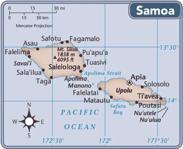 Impression encadrée : Carte du pays Samoa. Impression encadrée : Carte du pays Samoa.