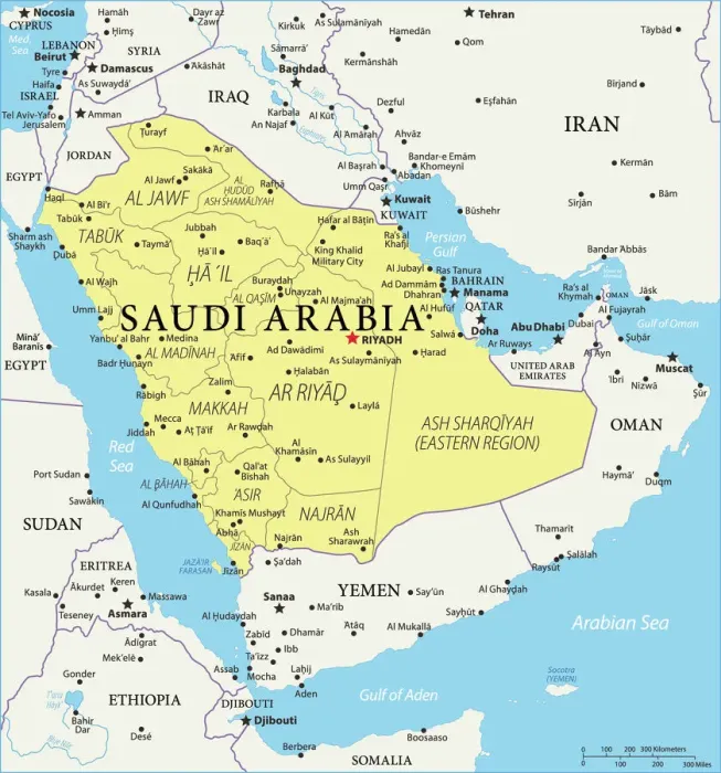 Impression encadrée : Carte de référence d'Arabie saoudite. Impression encadrée : Carte de référence d'Arabie saoudite.