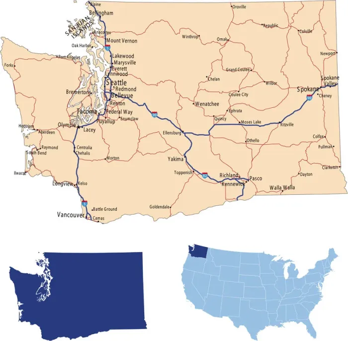 Impression encadrée : Plan de route de Washington Impression encadrée : Plan de route de Washington