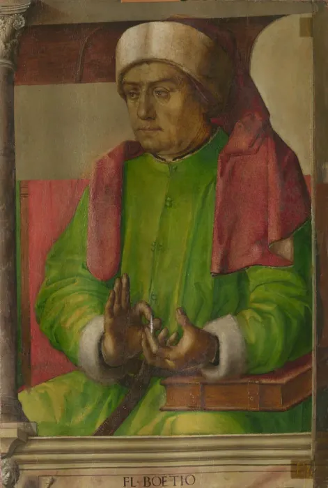 Impression encadrée : Boethius. Boèce. Trouvé dans la Collection de Galleria nazionale delle Marche, Urbino