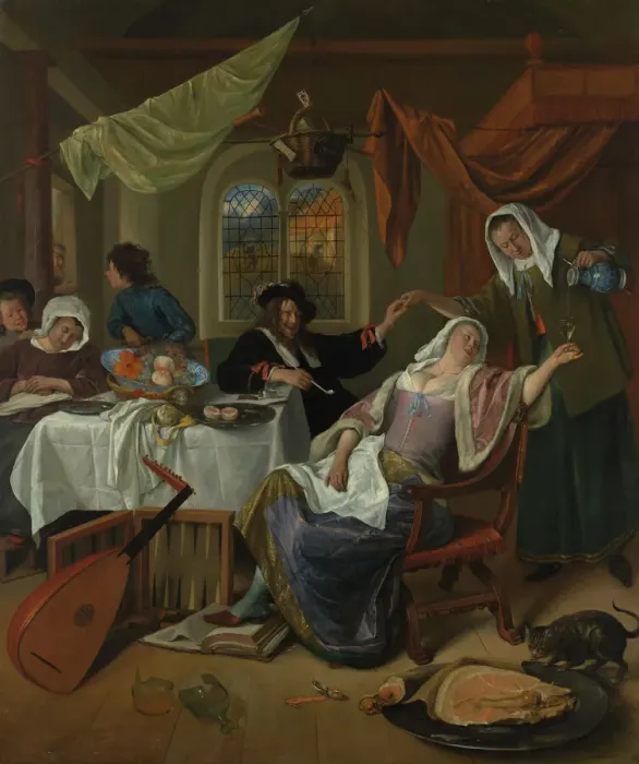 Impression encadrée : La Maison Dissolue, ca. 1663-64. Créateur : Jan Steen Impression encadrée : La Maison Dissolue, ca. 1663-64. Créateur : Jan Steen