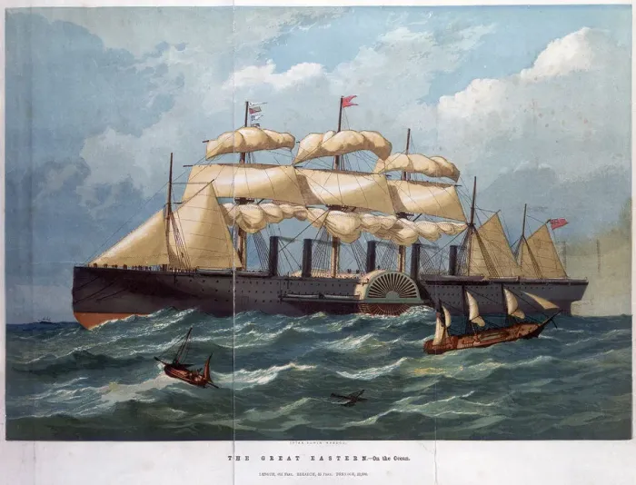 Impression encadrée : La PSS Great Eastern sur l'océan, 1858.