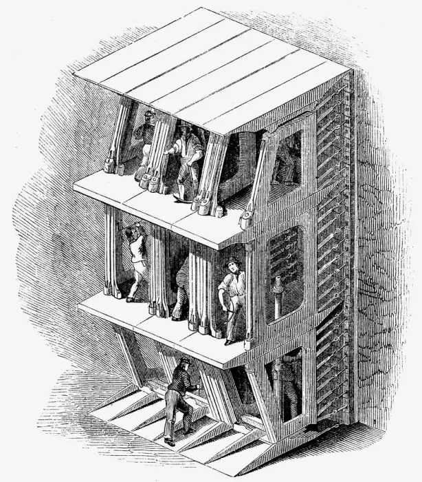 Impression encadrée : Le bouclier de tunnel utilisé dans la construction du Tunnel de la Tamise, Londres, 1842. Impression encadrée : Le bouclier de tunnel utilisé dans la construction du Tunnel de la Tamise, Londres, 1842.