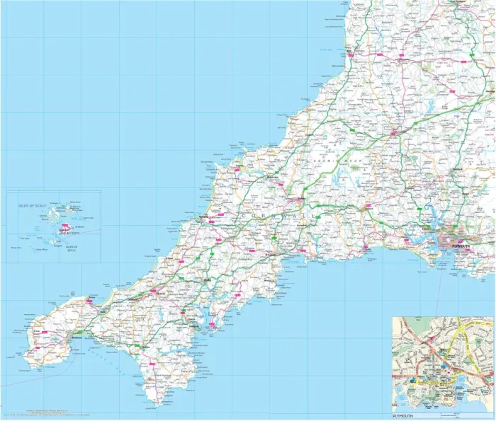Impression encadrée : Carte Routière du Comté de Cornwall Impression encadrée : Carte Routière du Comté de Cornwall