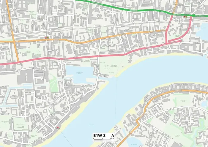 Impression encadrée : Tower Hamlets E1W 3 Carte Impression encadrée : Tower Hamlets E1W 3 Carte