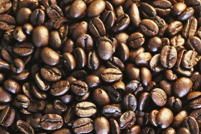 Impression encadrée : Vue rapprochée de grains de café. Impression encadrée : Vue rapprochée de grains de café.