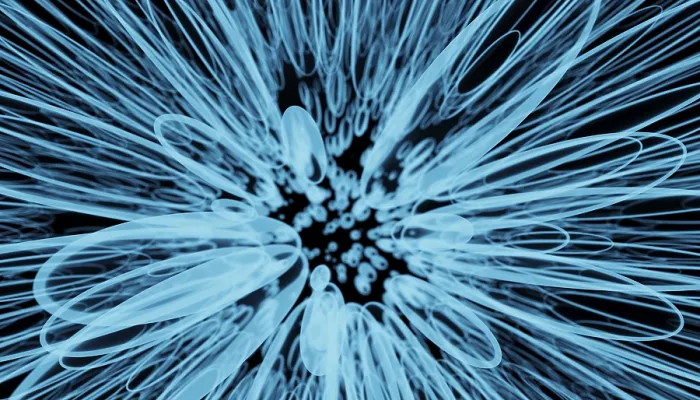 Impression encadrée : Fond d'écran 3D dynamique en bleu.