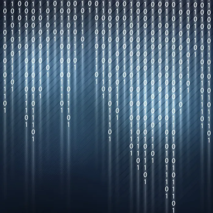 Impression encadrée : Image de fond conceptuelle avec code binaire.