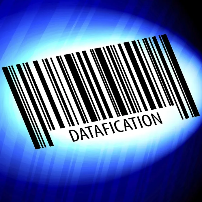 Impression encadrée : La datafication, code-barres avec fond bleu. Impression encadrée : La datafication, code-barres avec fond bleu.