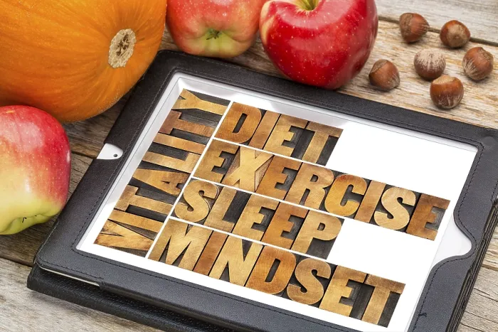 Impression encadrée : Alimentation, sommeil, exercice. Impression encadrée : Alimentation, sommeil, exercice.