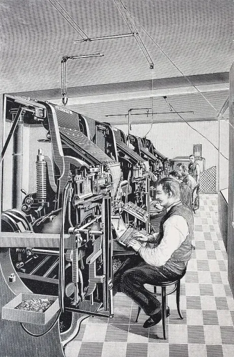 Impression encadrée : Machine Linotype Simplex, 1895. Impression encadrée : Machine Linotype Simplex, 1895.