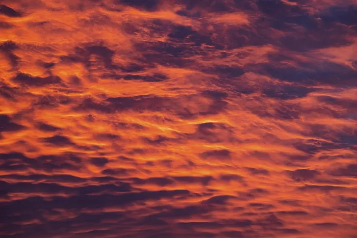 Impression encadrée : Nuages de structures orange rouges, aube. Impression encadrée : Nuages de structures orange rouges, aube.