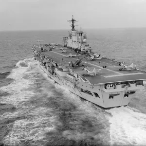 HMS Eagle Print: A Royal Navy Aircraft Carrier at Sea