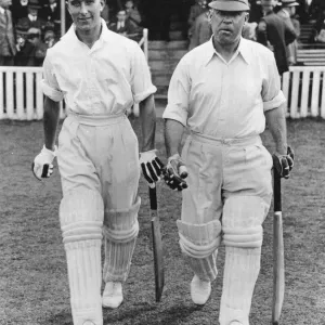 Denis Compton and Patsy Hendren at The Oval, London Print 1936