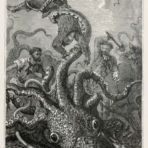 Print of Verne's "The Squid Claims a Victim" from Mary Evans
