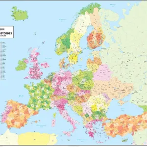 Colour-coded European Postcode Map Print Colour-coded European Postcode Map Print