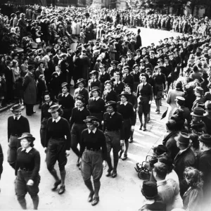 Lincoln VE Day Parade Print: Land Army Girls March Past Cathedral