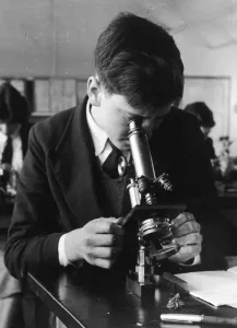 L'enfance Dans Les Années 1950 Impressions: L'enfant utilisant un microscope