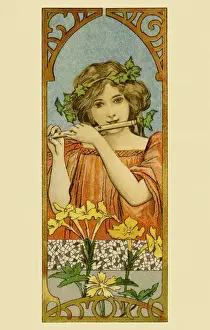 Impressions de Femme pipiste dans un décor Art Nouveau. Date : environ 1895 Alphonse Mucha Impressions: Alphonse Mucha