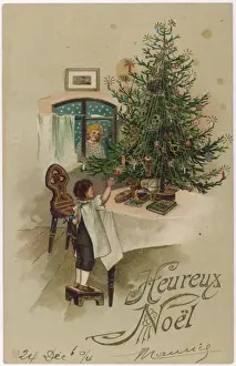 Historical Christmas Customs Impressions: Boy and Tree
