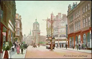 Impressions de La rue Pinestone un tram électrique passe une charrette à cheval Images Liées Impressions: Angleterre/Sheffield