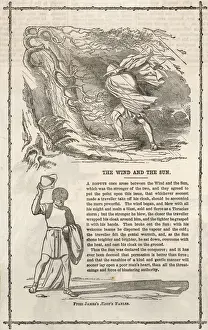 Impressions de Le vent et le soleil se disputaient sur qui pouvait faire tomber la cape du voyageur ; le vent soufflait fort, mais dans l'attente chaude du soleil, l'homme dérobé Esope Impressions: Conte de l'air et du soleil