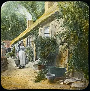 Vintage Rural Landscape Impressions: Fetching Water from Well