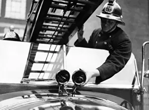 Vintage Fire Engine Impressions: Firefighter with fire engine