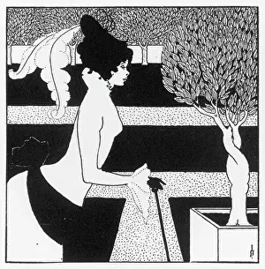 Impressions de Préface du livre Le Livre Jaune, tome II juillet 1894 peinture d'Aubrey Beardsley représentant une jeune femme dans un jardin formel Aubrey Beardsley Impressions: Préface de Beardsley