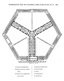Victorian Era Poverty Relief Impressions: Hexagonal workhouse, first floor plan