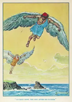 Impressions de Dédale incita son fils Ícare à voler de l'île de Crète au soleil, mais le soleil fond la cire avec laquelle ses ailes étaient fixées et Ícare chut dans les eaux Grèce Impressions: Icare et Dédale