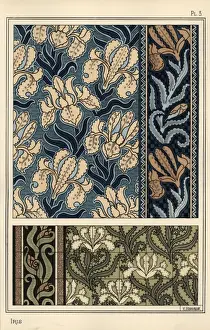 Pochoir Stencil Art Impressions: The iris in patterns for fabrics and tiles