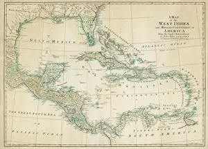 Impressions de Les Caraïbes avec les Îles de l'Ouest et les côtes des États-Unis et des possessions espagnoles qui devinrent plus tard le Texas et le Mexique ainsi que la côte du nord d'Amérique du Sud Images Liées Impressions: Carte des Caraïbes