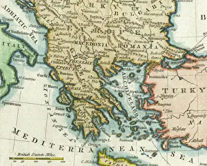 Impressions de Carte de Grèce et îles grecques ainsi que la Roumanie qui apparaît sur ce plan incorrectement étiquetée ou positionnée au sud du Bulgarde, Macédoine, Albanie et parties de Turquie et d'Italie Albanie Impressions: Carte de Grèce, 1792
