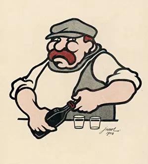 Vintage Pub Scenes UK Impressions: Opening a Bottle